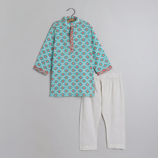 Boys Abla Print Green Kurta Pajama - funlittleones.com