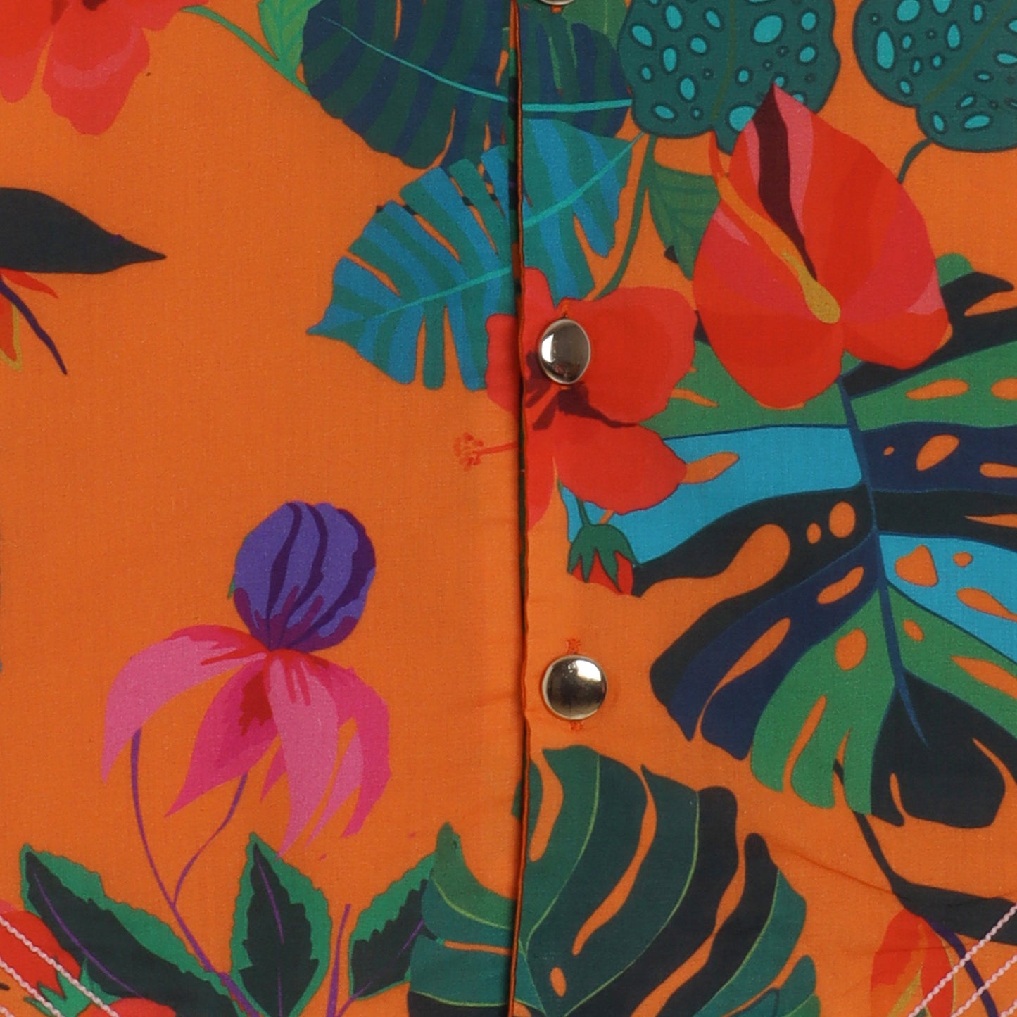 Boys Indian Pintex Orange Kurta With Hibiscus Printed Sleeveless Jacket And Pyjama - funlittleones.com