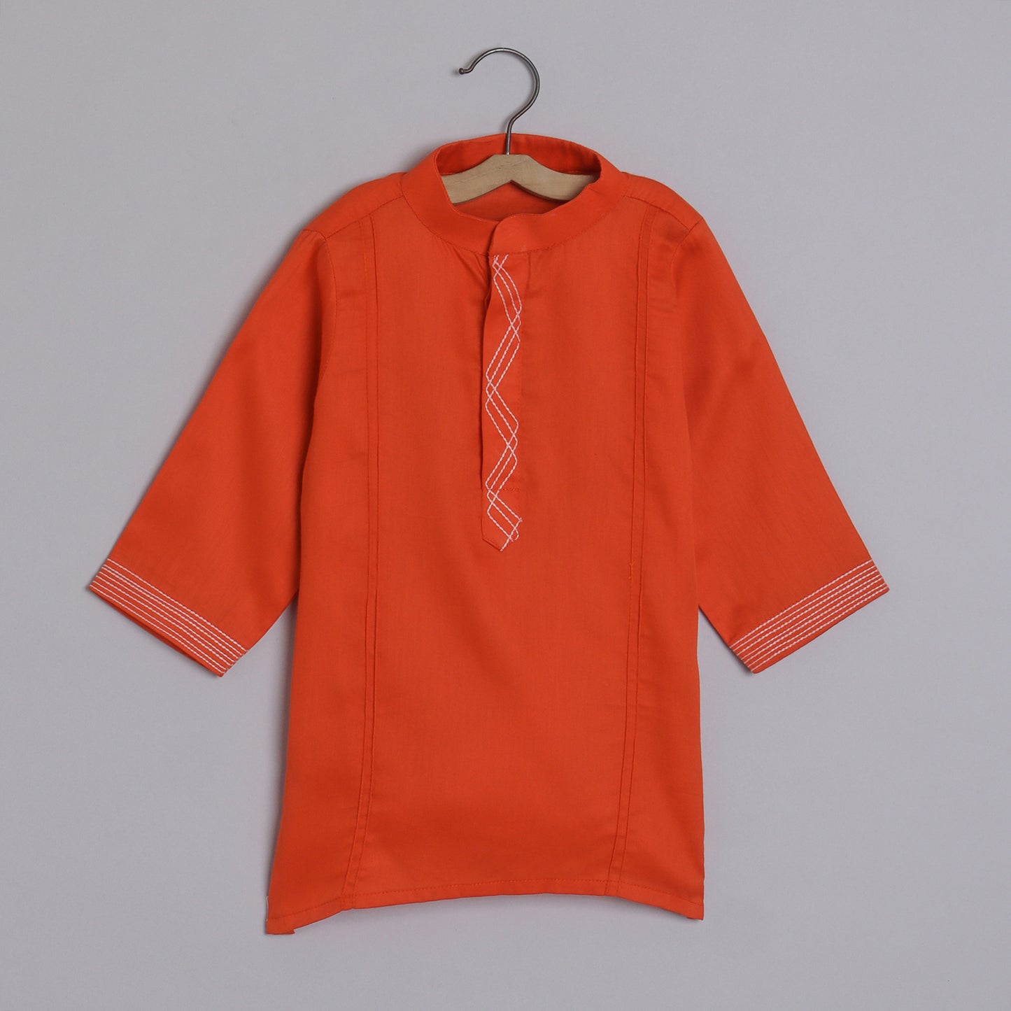Boys Indian Pintex Orange Kurta With Hibiscus Printed Sleeveless Jacket And Pyjama - funlittleones.com