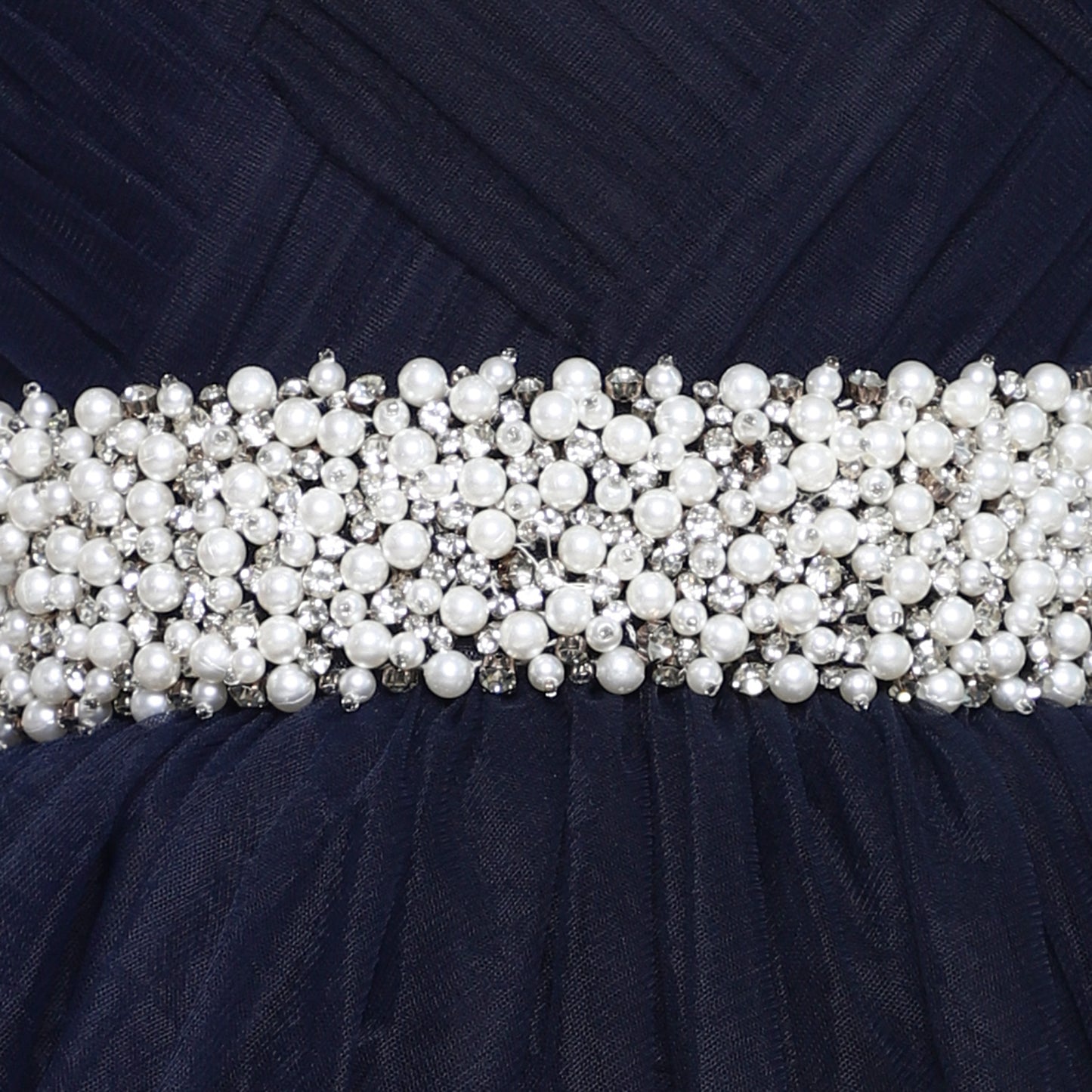 Girls Georgeous Embroiderd Waist Navy Blue Gown - funlittleones.com