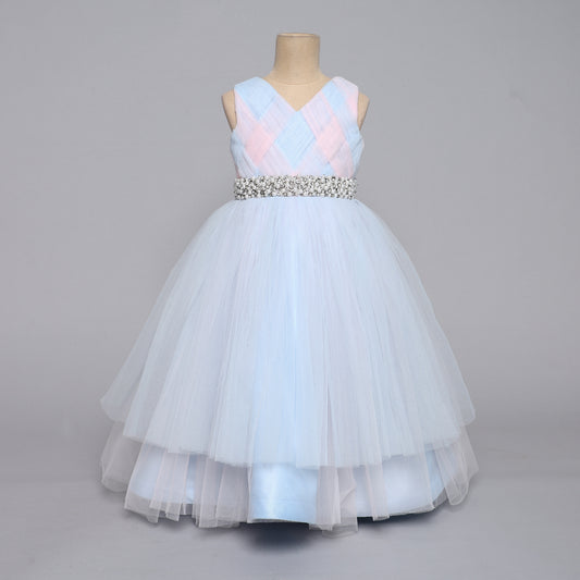 Girls Stunning Embroidered Two Tone Gown in Net - funlittleones.com