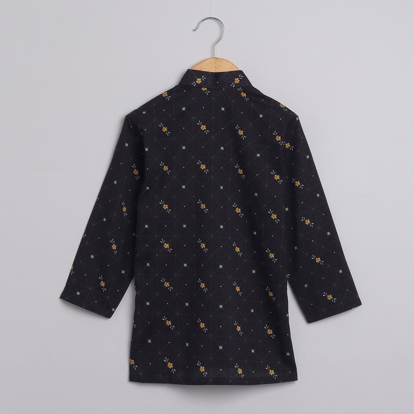 Boys Black Printed Kurta Jacket And Pyjama Set - funlittleones.com