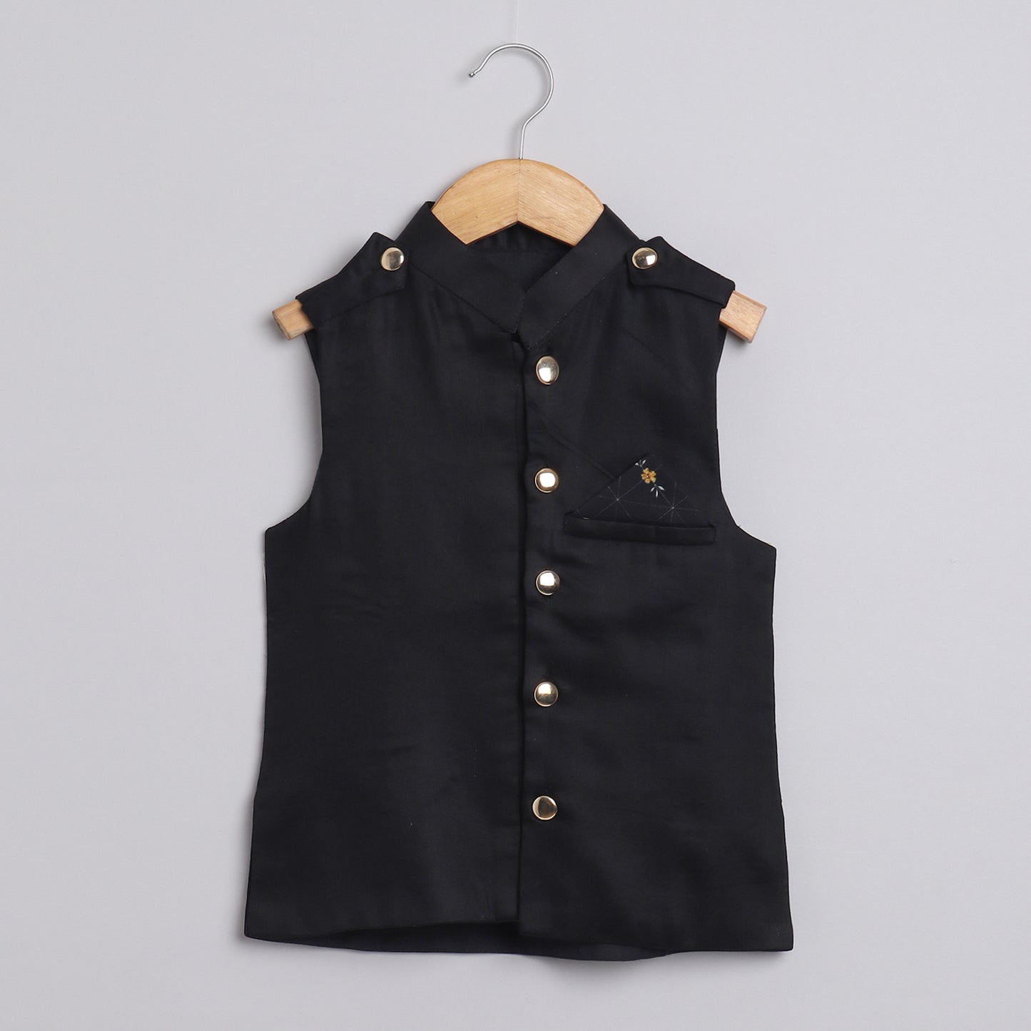 Boys Black Printed Kurta Jacket And Pyjama Set - funlittleones.com