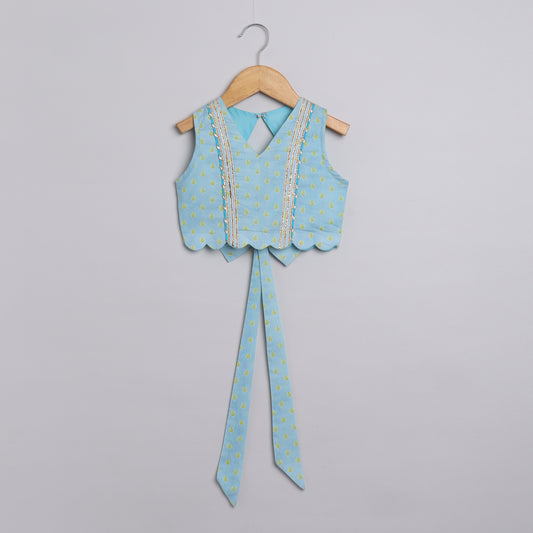 Green drop Printed Top with Pomogranate Tree Printed Lehenga - funlittleones.com