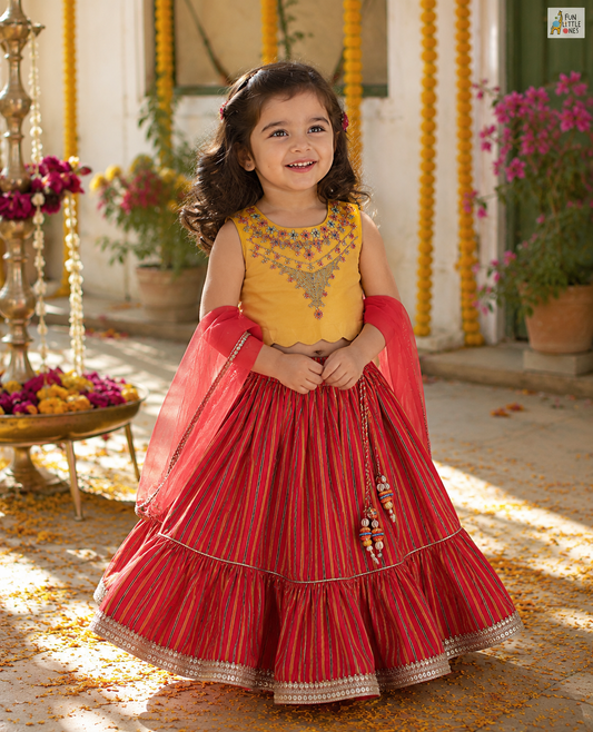 Amber Stripe Lehenga Set For Girls | Ethnic Wear For Kids