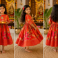 A girls wear red cotton printed dress for pooja