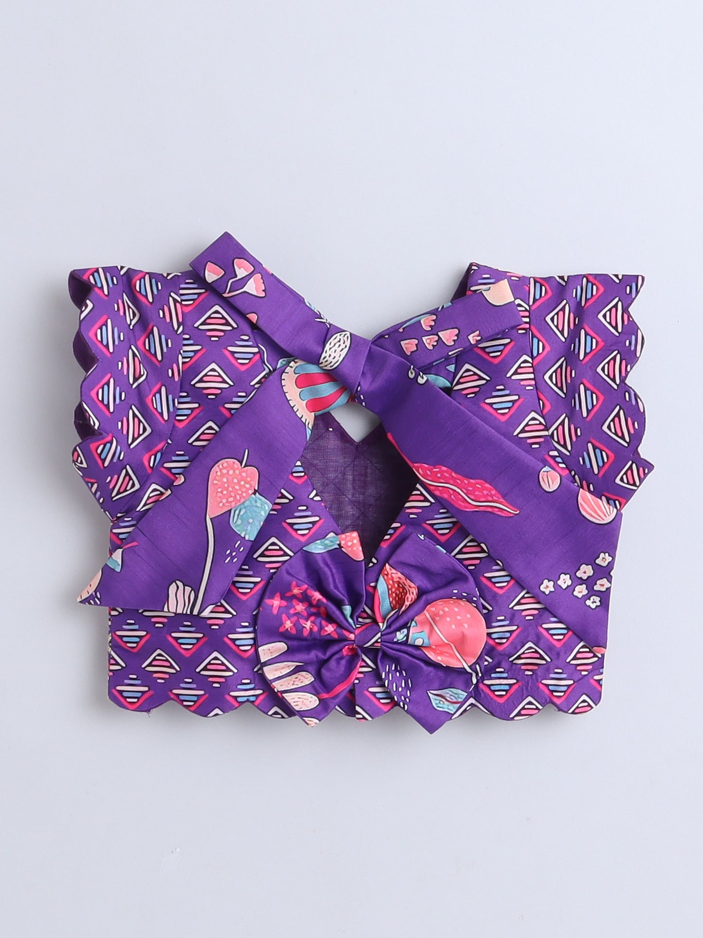 Purple Geometric & Floral Printed Lehenga Choli Set for Girls