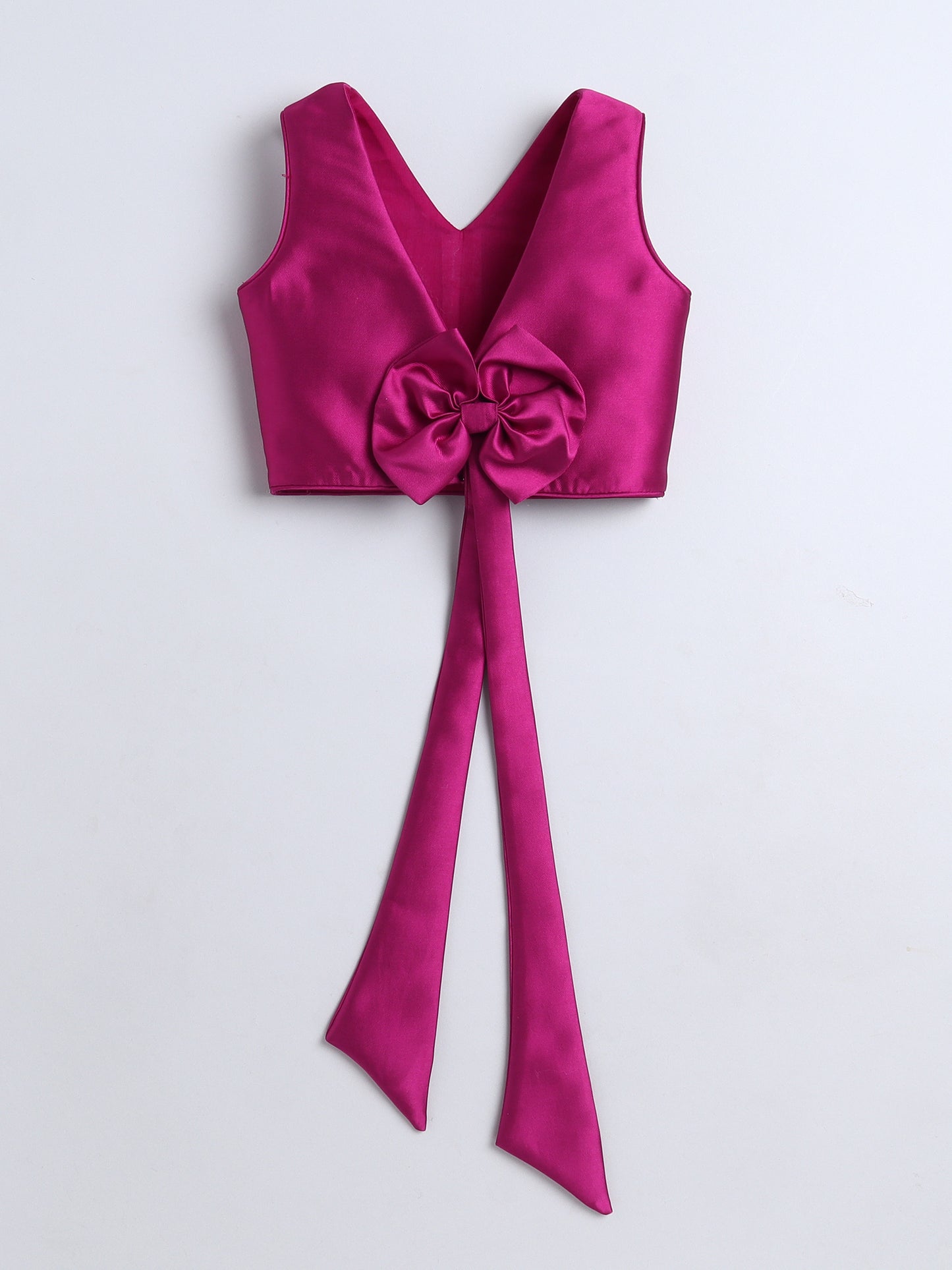 Magenta Twill Organza Lehenga Choli Set For Girls