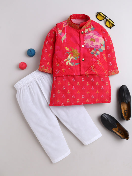 Pink Printed Kurta And Jacket for Boys