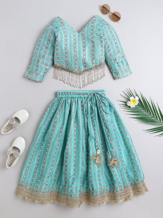 Light Aqua Blue Chanderi Lehenga Choli Set for Girls