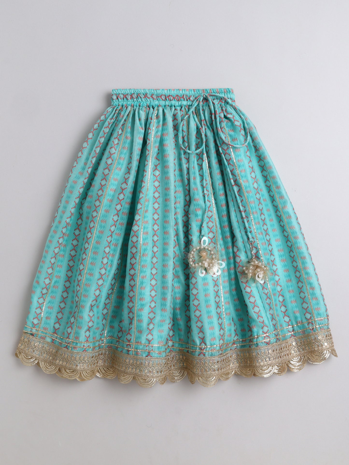Light Aqua Blue Chanderi Lehenga Choli Set for Girls