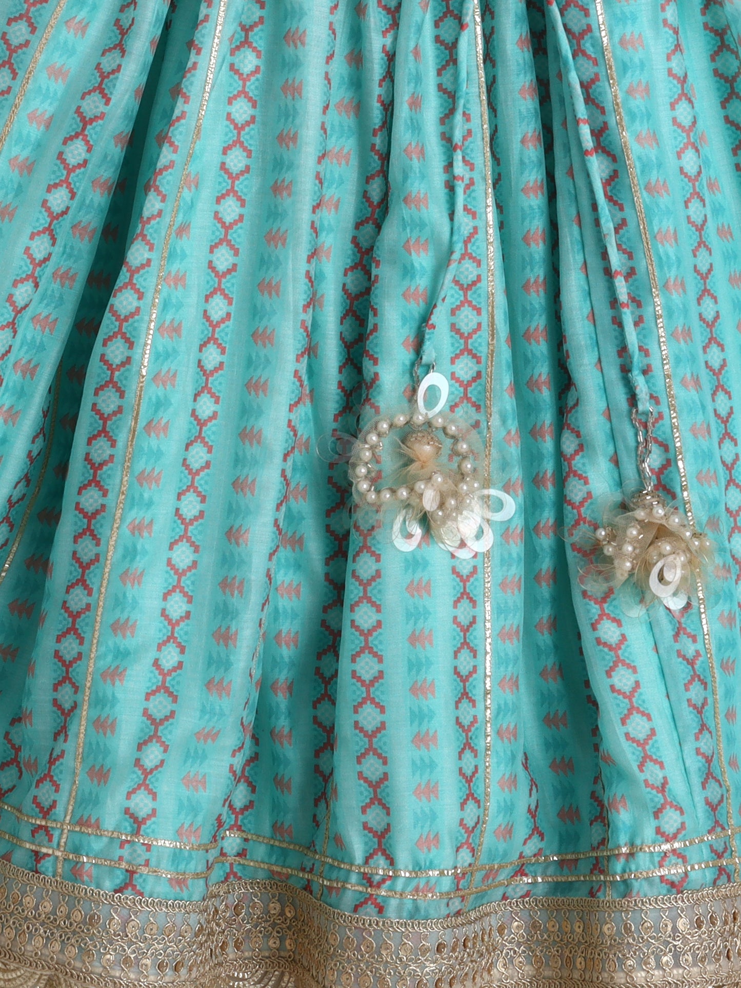 Light Aqua Blue Chanderi Lehenga Choli Set for Girls