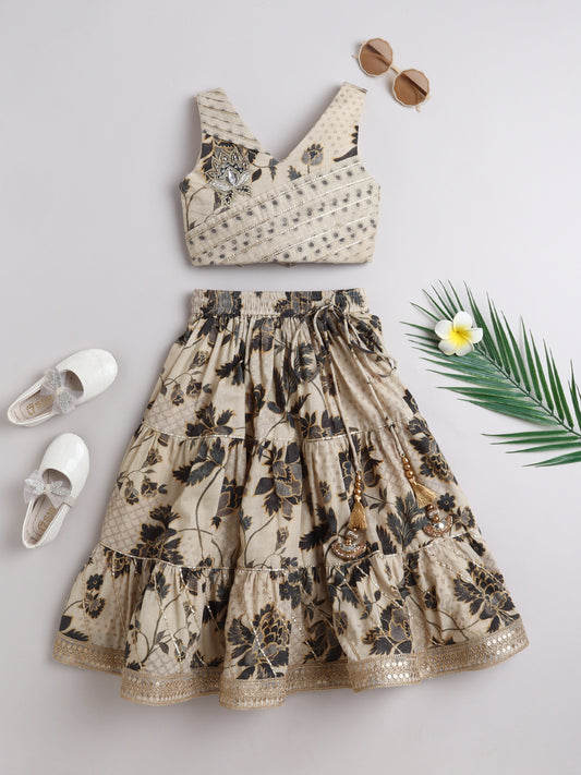 Beige Floral Lehenga Choli For Girls | All Ages