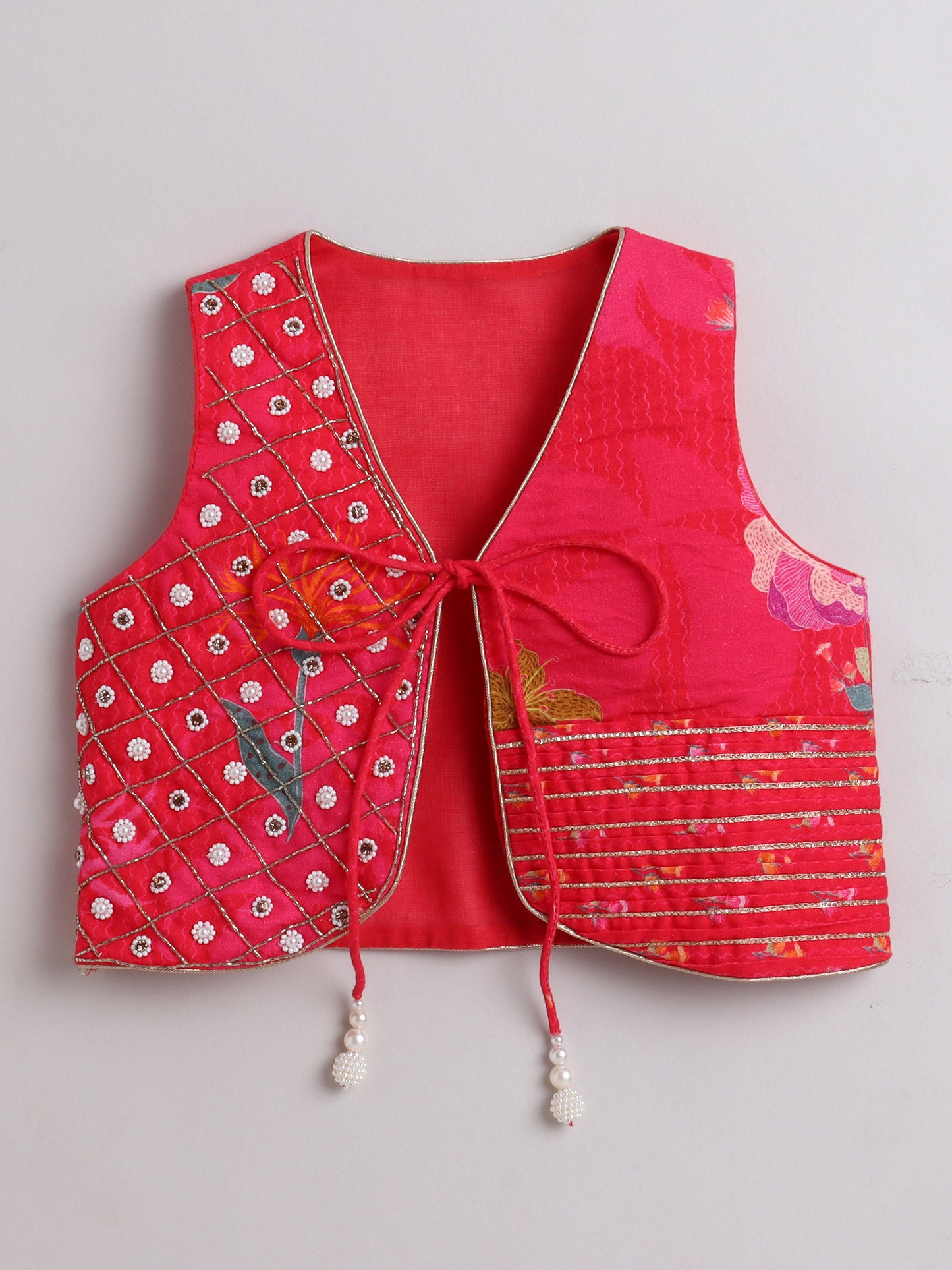 Pink Floral Printed Dress and Jacket for Girls