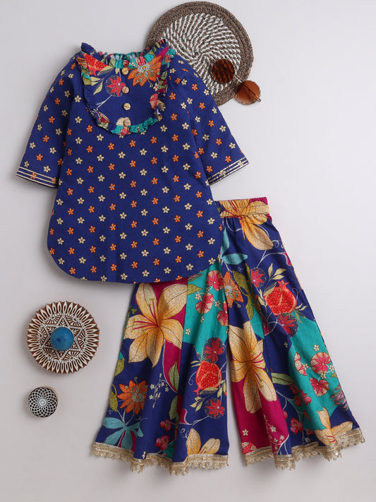 Indigo Floral Palazzo Set For Girls