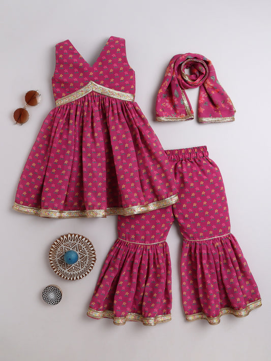 Pink Floral Sharara Set for Girls
