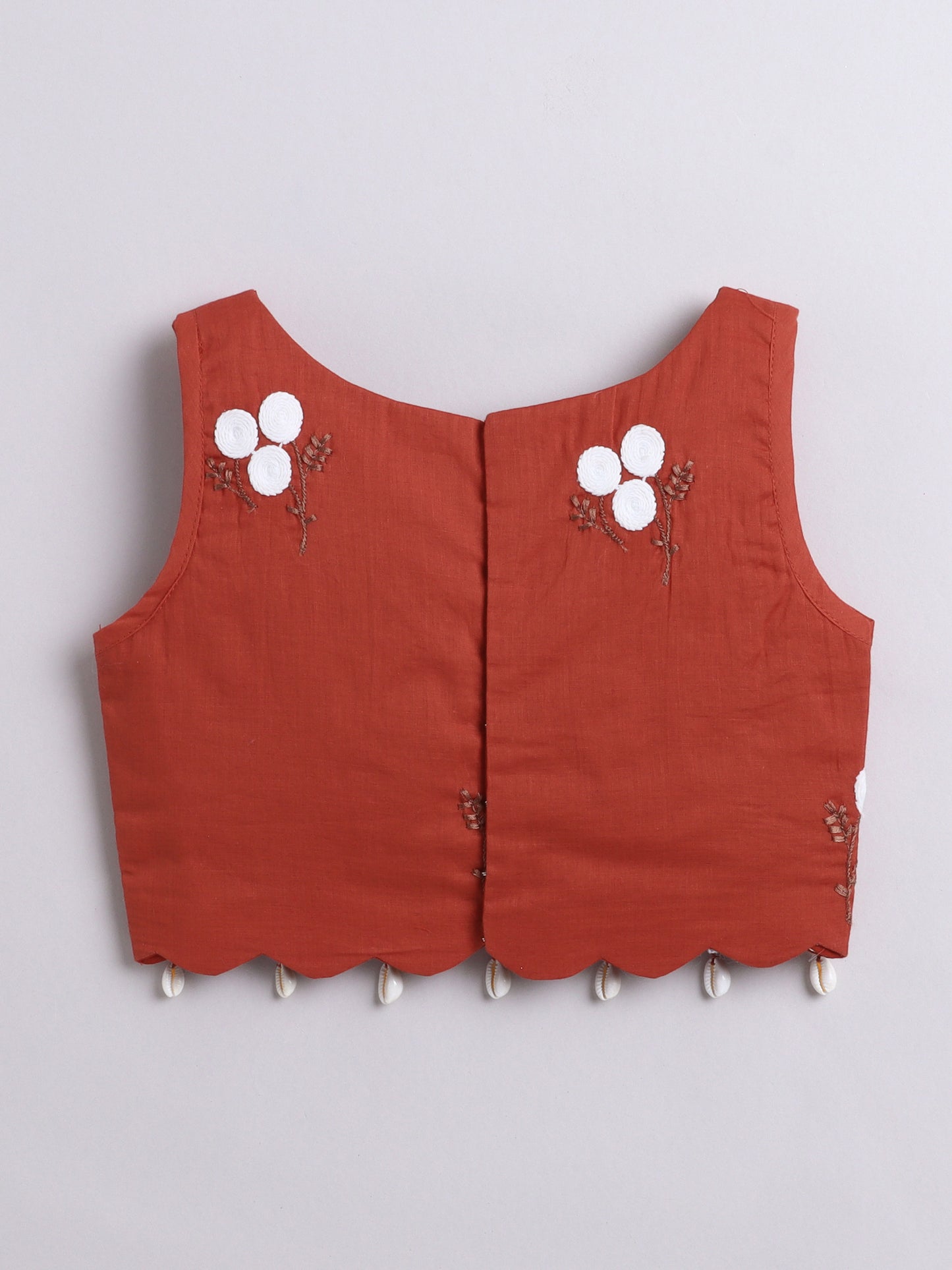 Red Embroidered Cotton Lehenga Choli Set For Girls