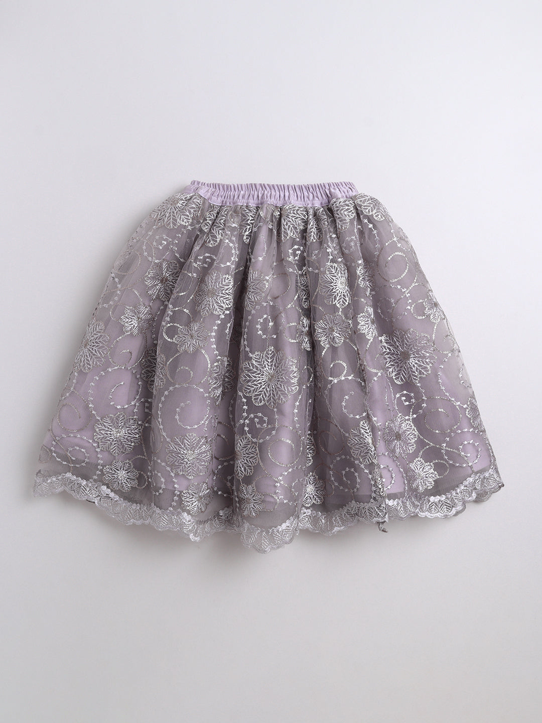 Lavender Net Embroidered Lehenga Choli Set For Girls