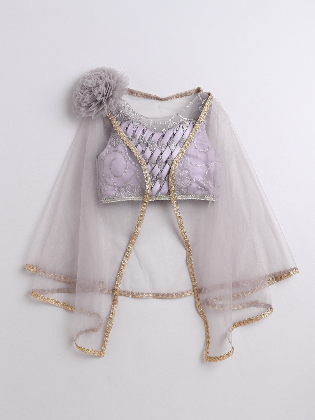 Lavender Net Embroidered Lehenga Choli Set For Girls