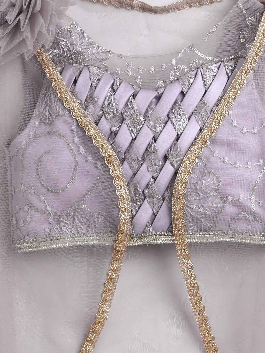 Lavender Net Embroidered Lehenga Choli Set For Girls