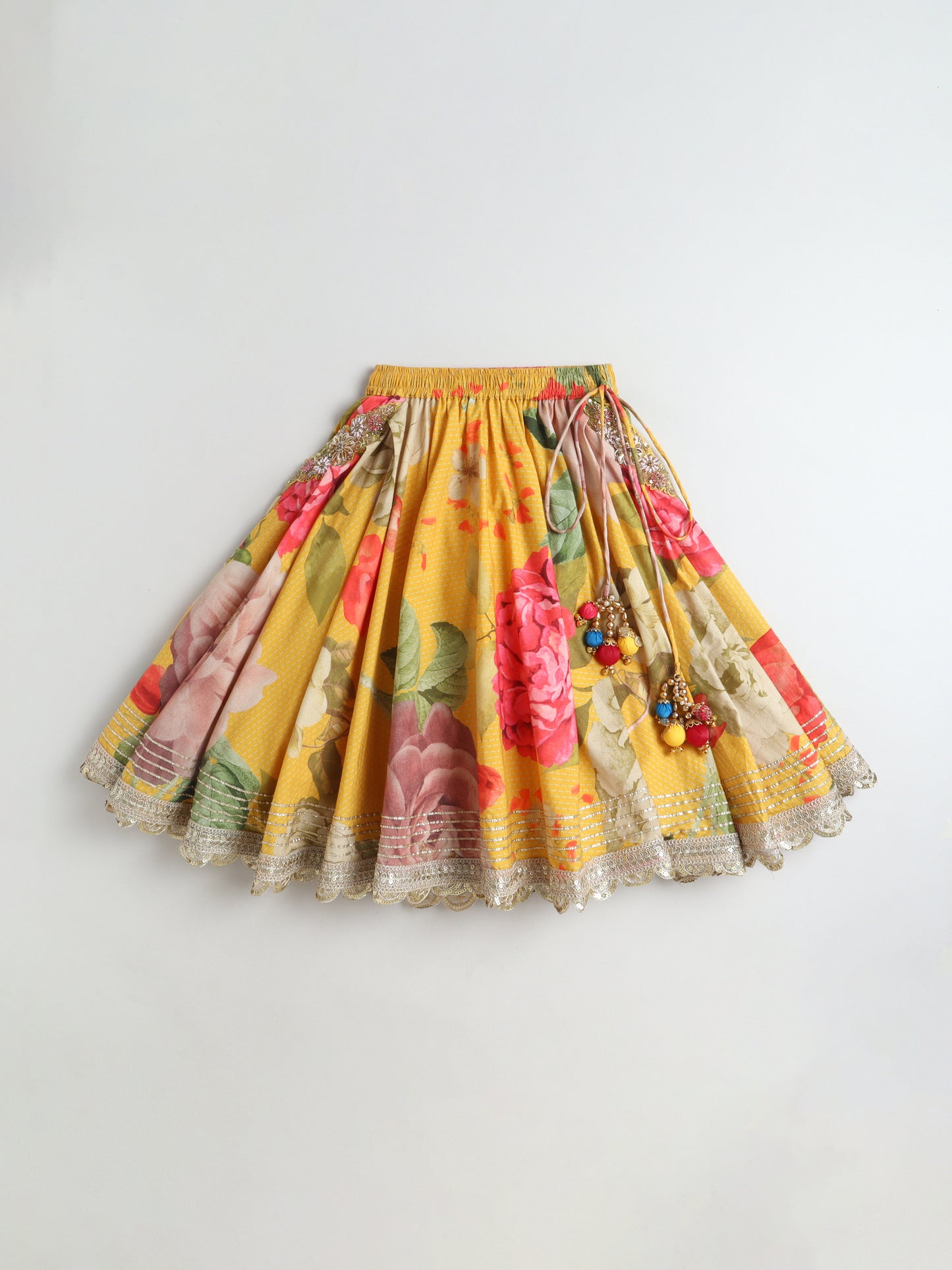 Colorful floral skirt on a white background
