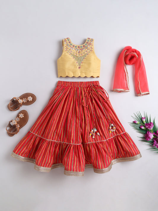 Amber Stripe Lehenga Set For Girls | Ethnic Wear For Kids