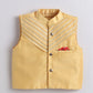 Yellow vest with decorative patterns on a gray background