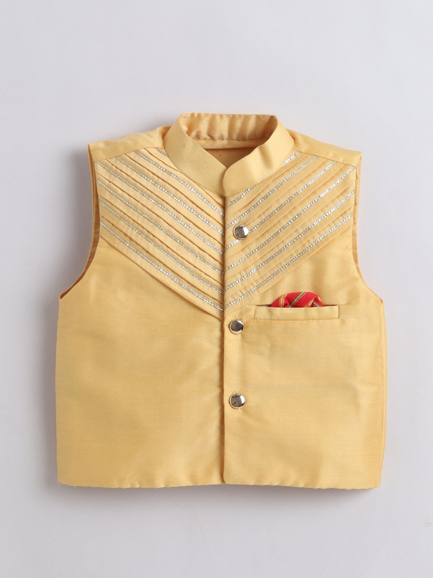 Yellow vest with decorative patterns on a gray background
