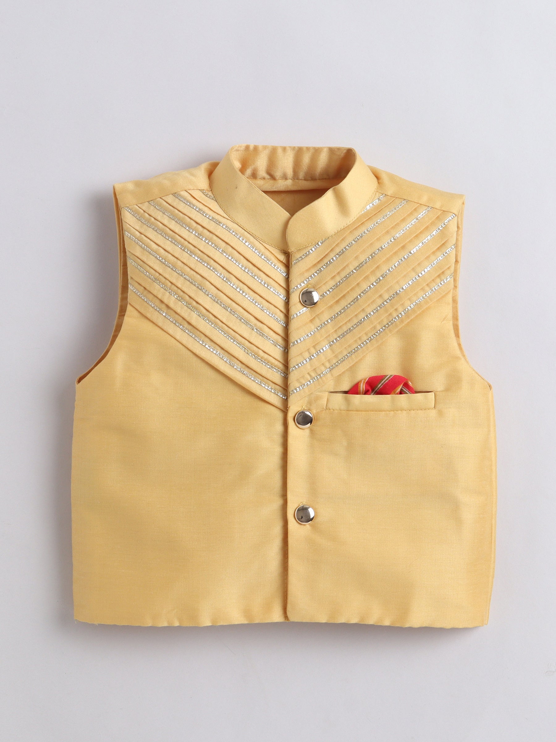 Yellow vest with decorative patterns on a gray background