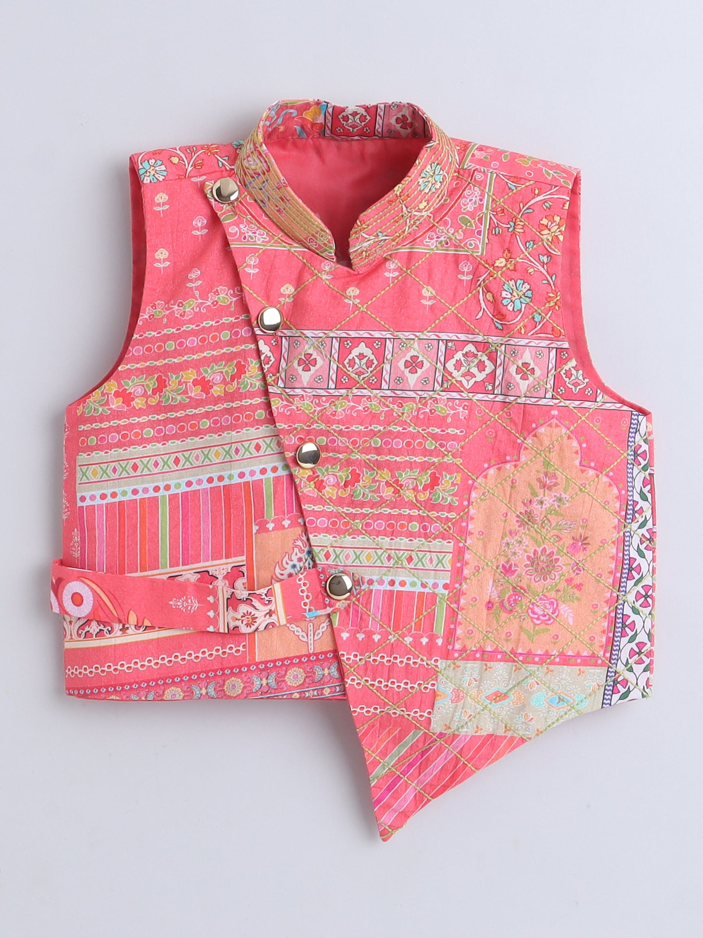 Vibrant Coral Printed Asymmetrical Jacket & White Pajama Set for Boys - funlittleones.com