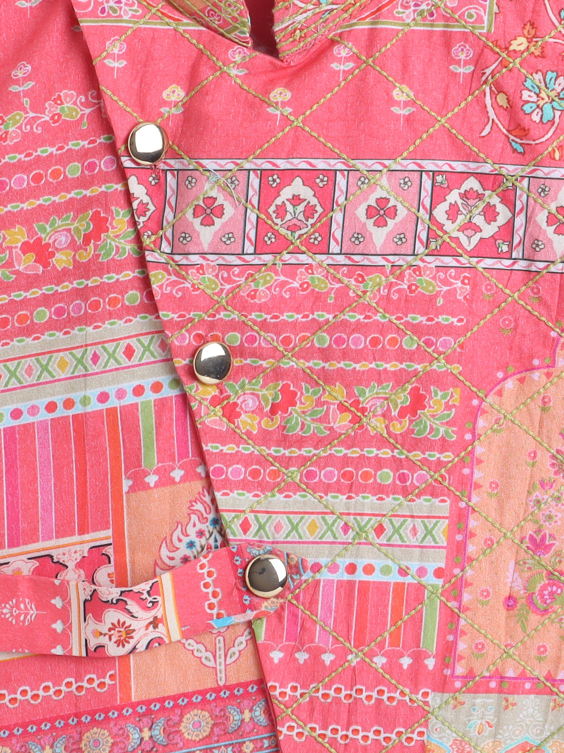 Vibrant Coral Printed Asymmetrical Jacket & White Pajama Set for Boys - funlittleones.com