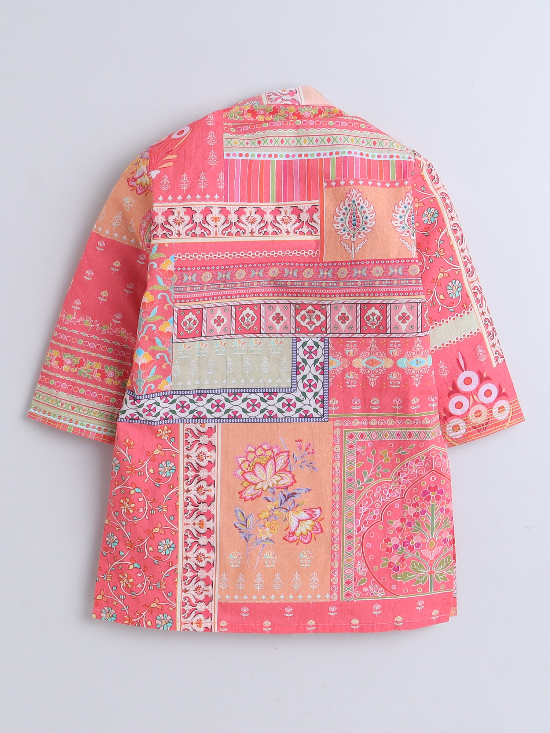 Vibrant Coral Printed Asymmetrical Jacket & White Pajama Set for Boys - funlittleones.com