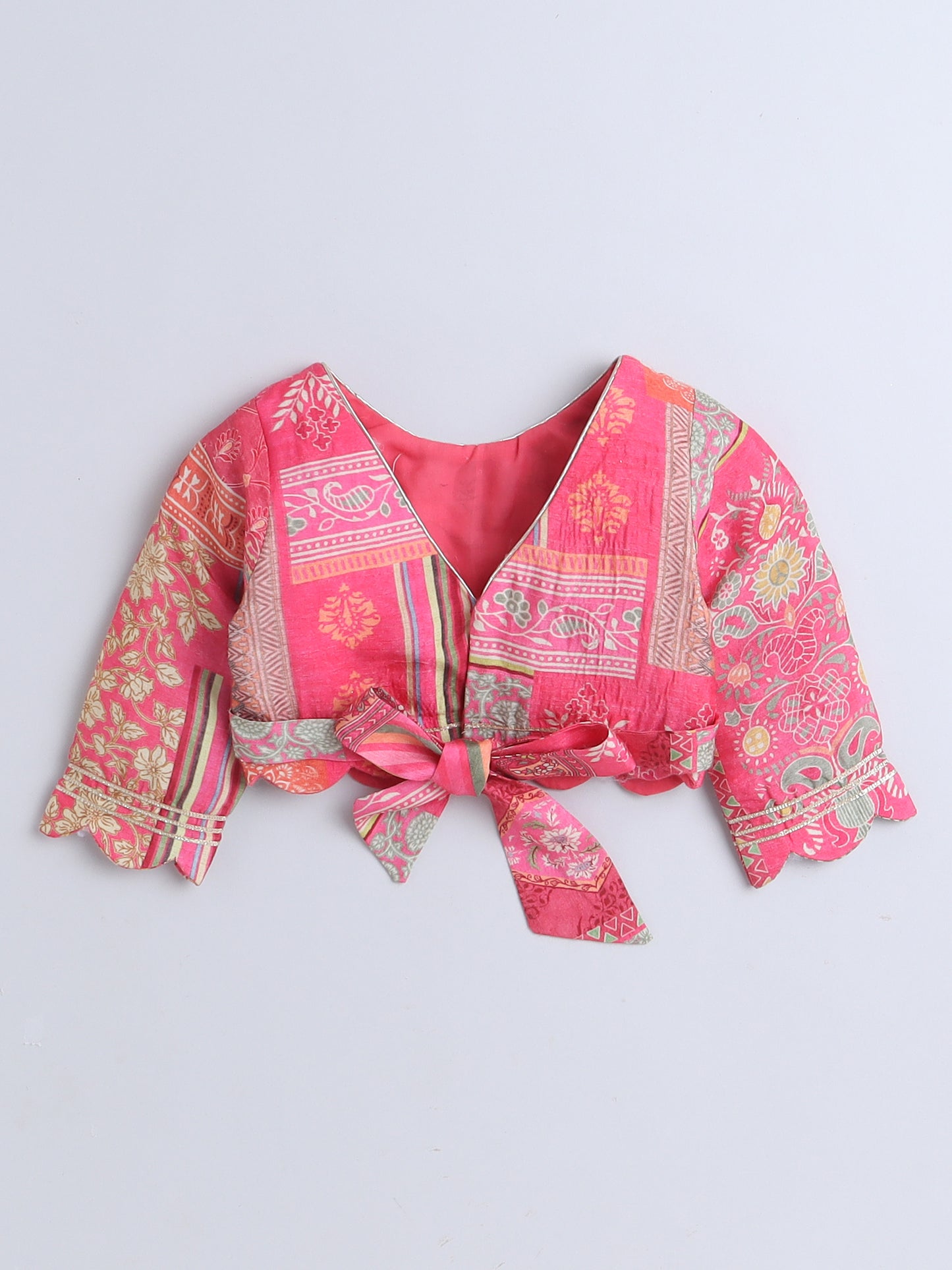 Printed Pink Floral Embroidered Lehenga Blouse Set For Girls