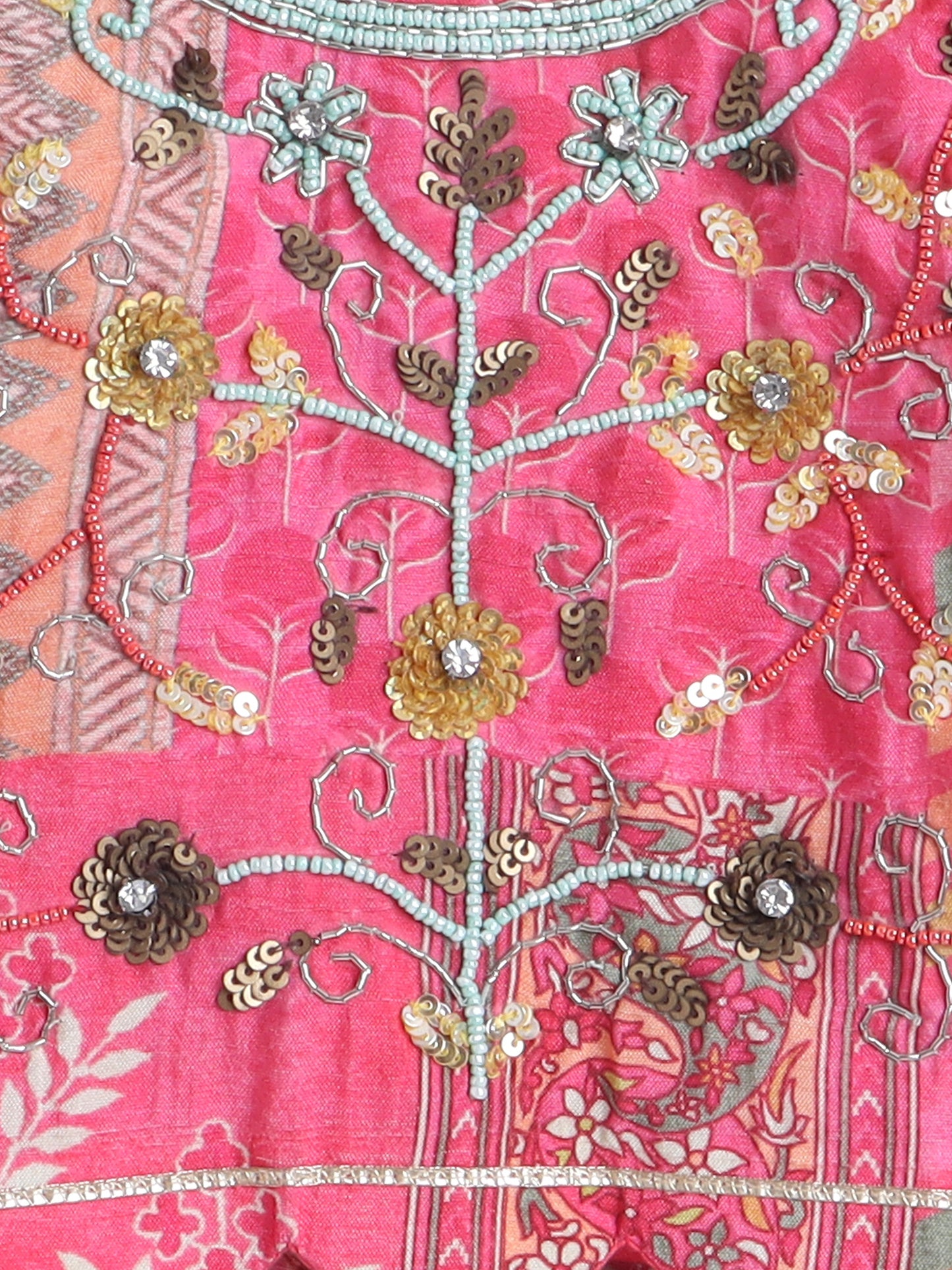 Printed Pink Floral Embroidered Lehenga Blouse Set For Girls