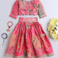 Printed Pink Floral Embroidered Lehenga Blouse Set For Girls