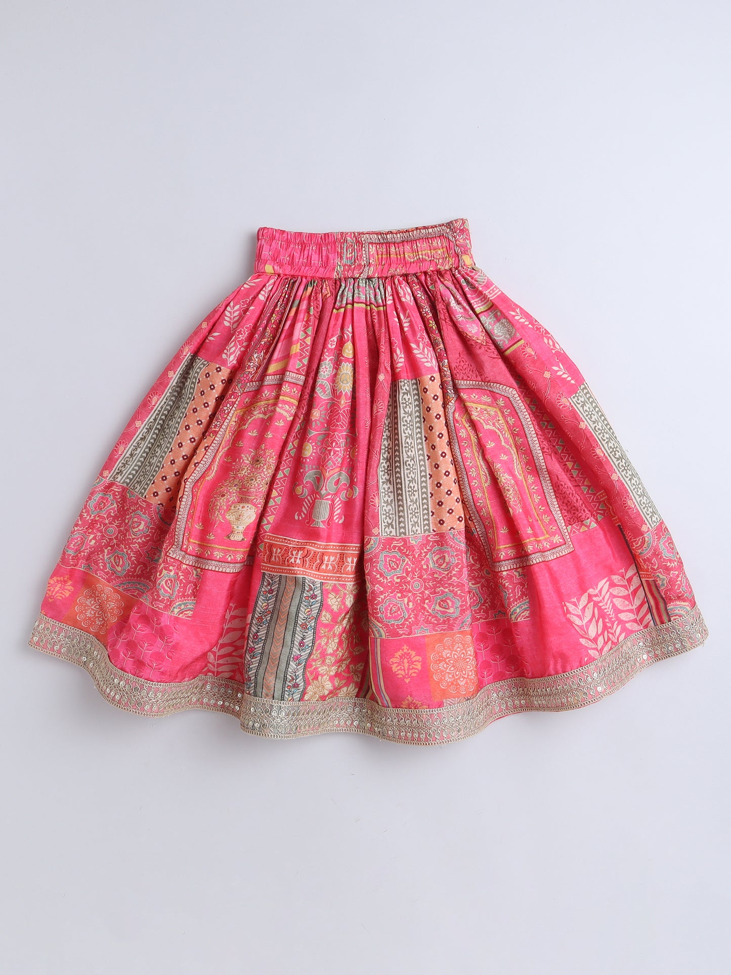 Printed Pink Floral Embroidered Lehenga Blouse Set For Girls