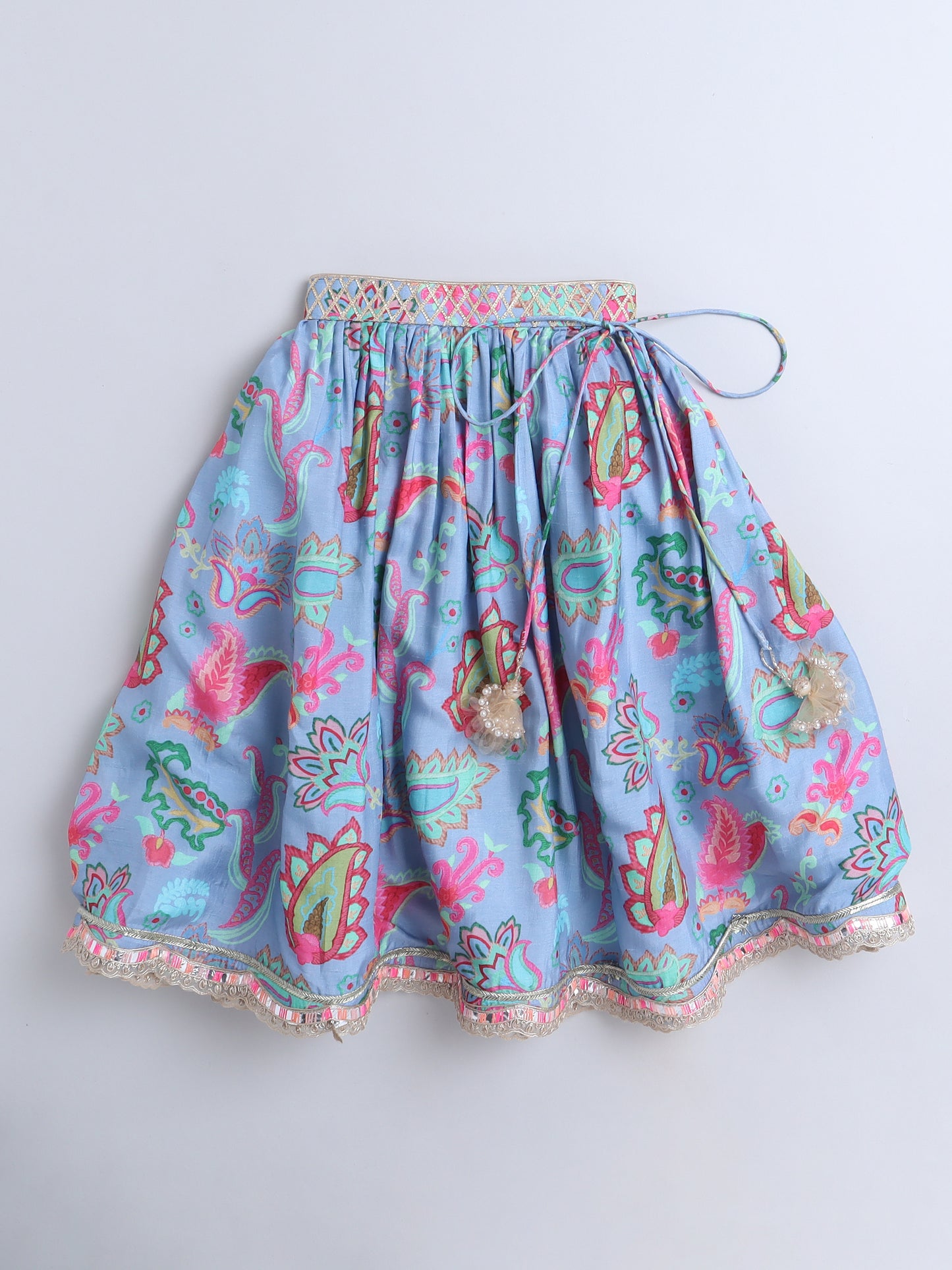 Floral Embroidered Blue Lehenga & Blouse Set For Set