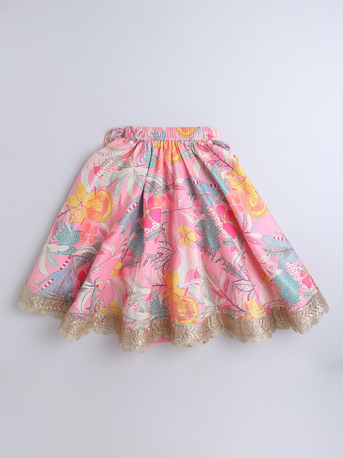 Pink Floral Printed Lehenga Choli Set for Girls