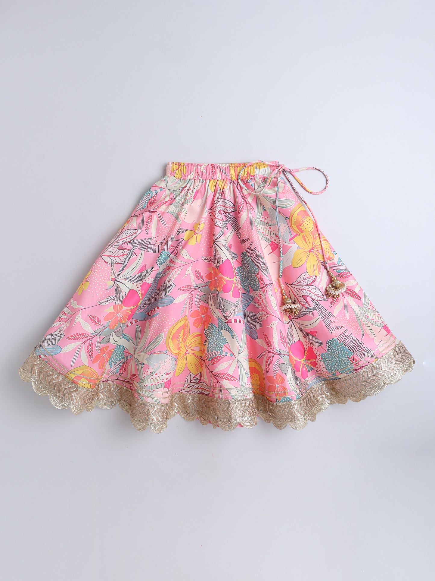 Pink Floral Printed Lehenga Choli Set for Girls