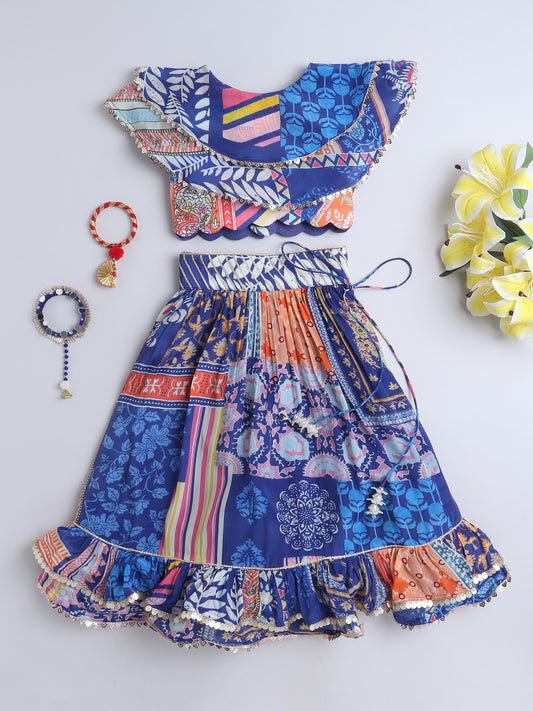 Ethnic Multicolor Patchwork Print Lehenga Choli Set for Girls | Festive Wear