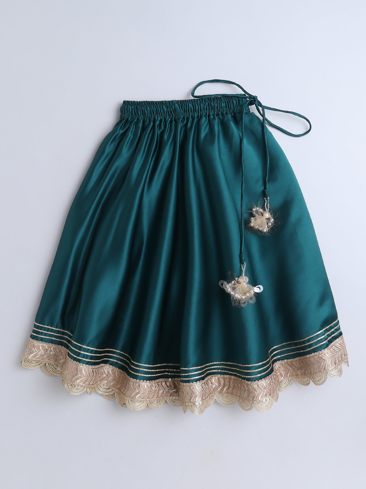 Green Embroidered Lehenga Choli Set for Girls
