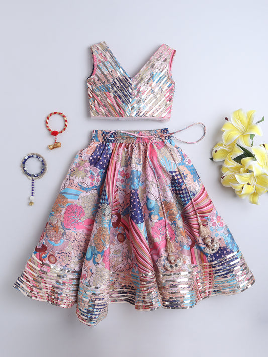 Multicolor Party Wear Lehenga Choli For Kids