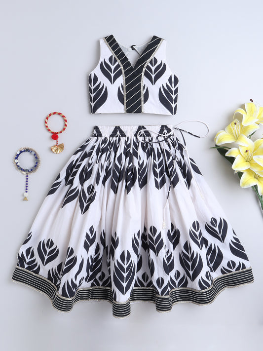 Black And White Printed lehenga Choli For Girls
