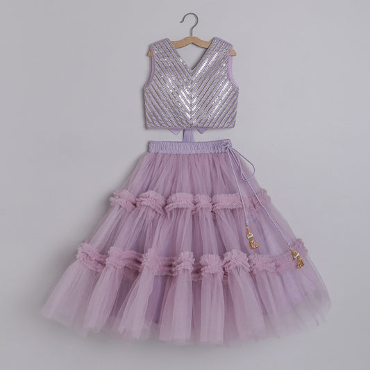 Embroidered Blouse with Frilly Net Skirt 
