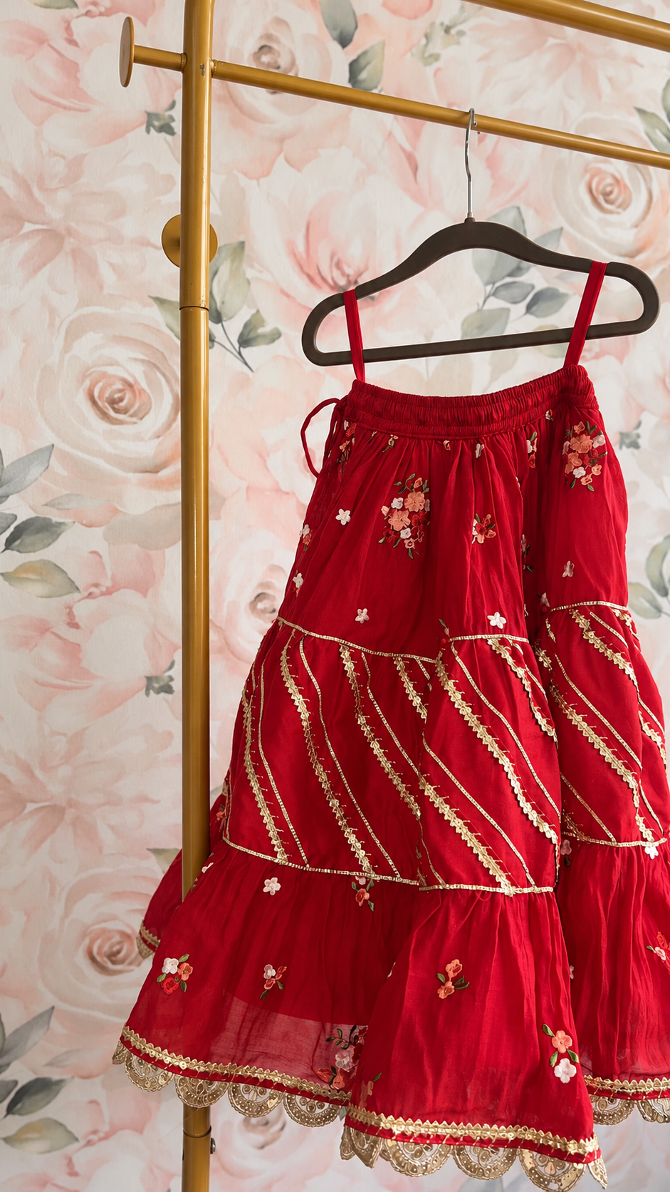 Ruby Red Lehenga Choli Set With Thread Work