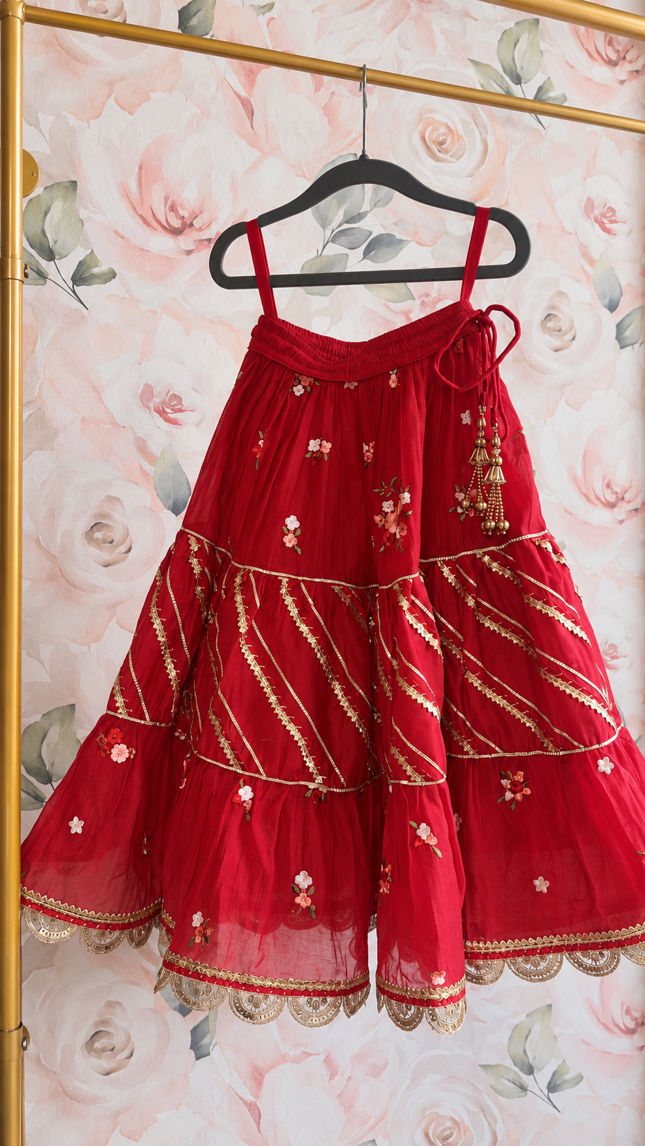 Ruby Red Lehenga Choli Set With Thread Work