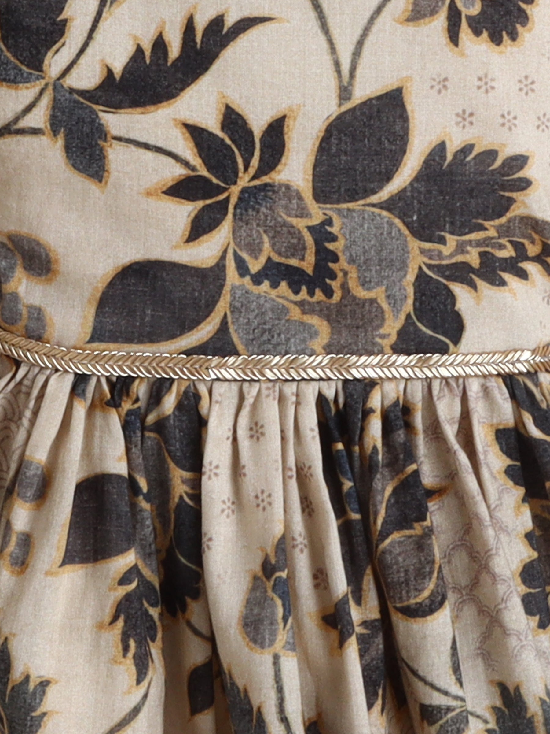 Close-up of elegant kids ethnic wear with floral patterns and intricate detailing