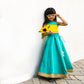 Girls Teal Green With Yellow And Teal Color Blocked One Shoulder Blouse With A Fashionable One Shoulder Drape - funlittleones.com