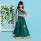 Girls Glamouros One Shoulder Dark Green Flap Top And Flared Lehenga - funlittleones.com