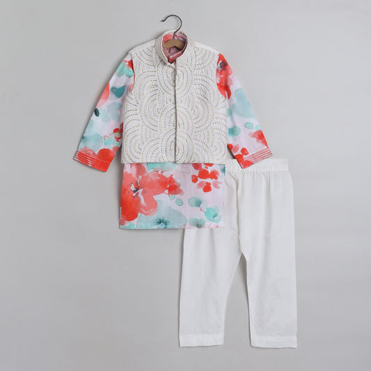 Boys Digital Printed kurta With Embroidered Jacket  Set - funlittleones.com